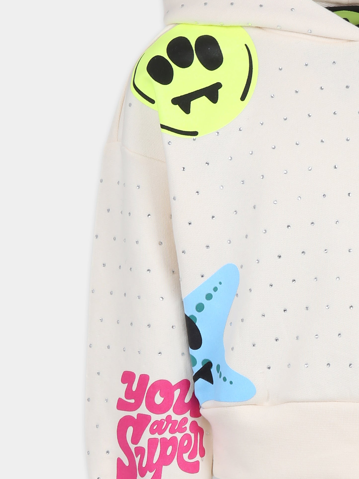 Felpa crop avorio per bambina con smile e strass,Barrow,S5BKJGHS140 013