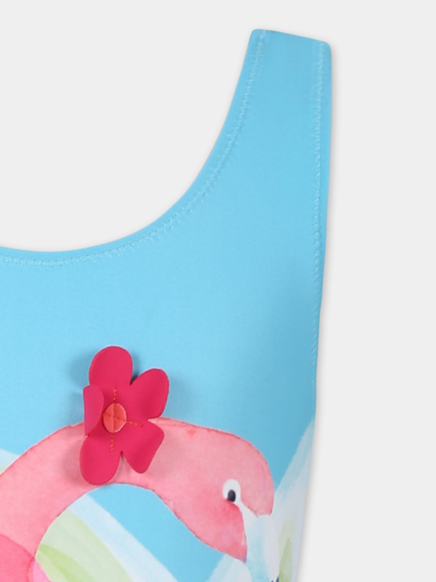 Maillot de bain bleu clair pour fille avec flamants