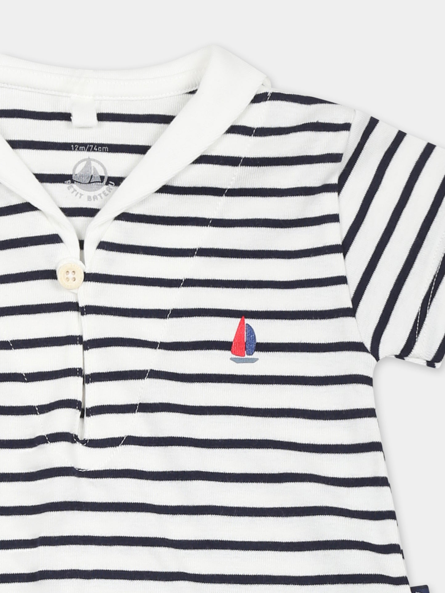 Pagliaccetto bianco per neonati con logo,Petit Bateau,A0CG2 MARSHMALLOW/SMOKING 01