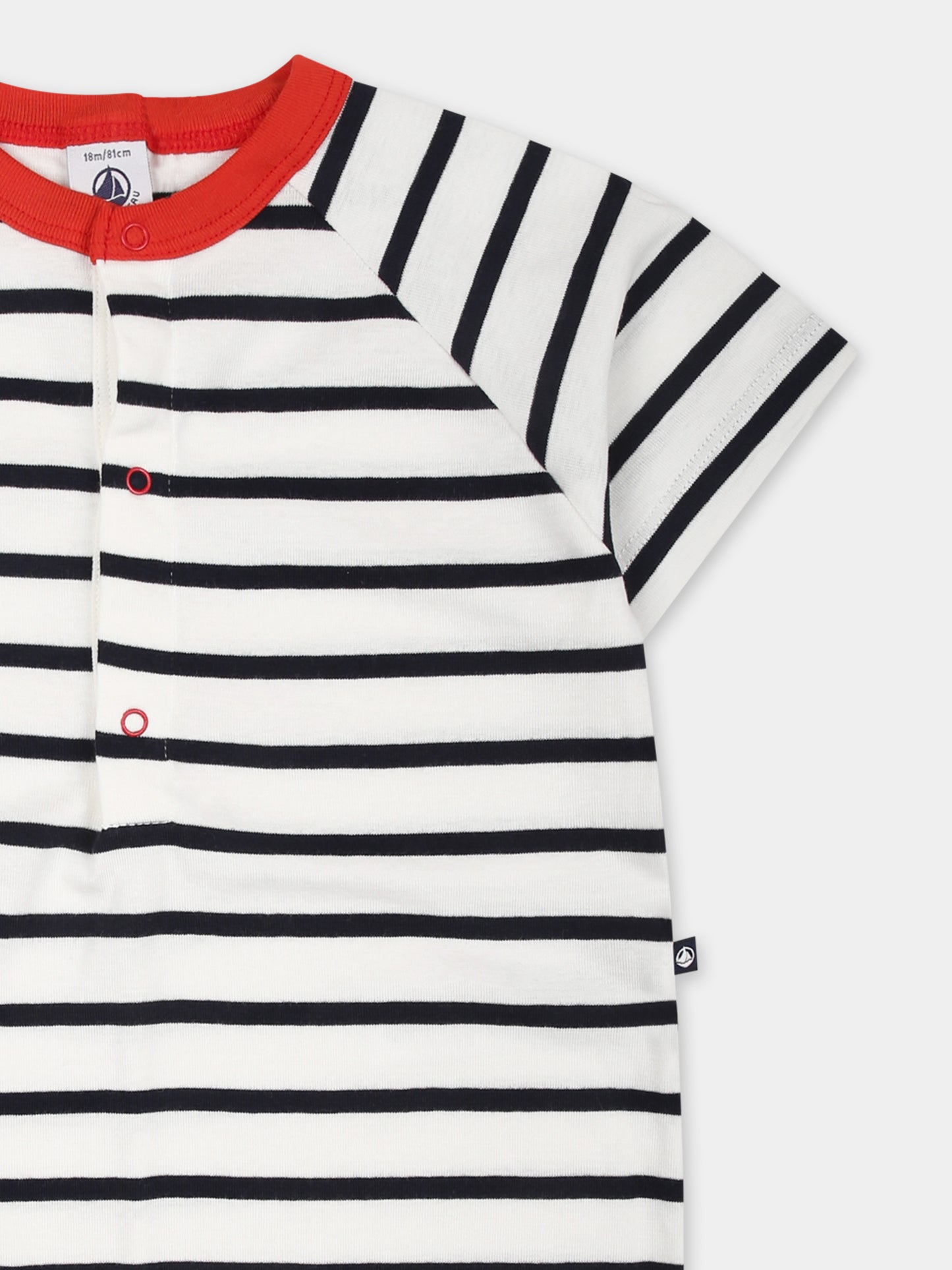 Pagliaccetto bianco per neonato con righe,Petit Bateau,A0CV3 MARSHMALLOW/SMOKING 01