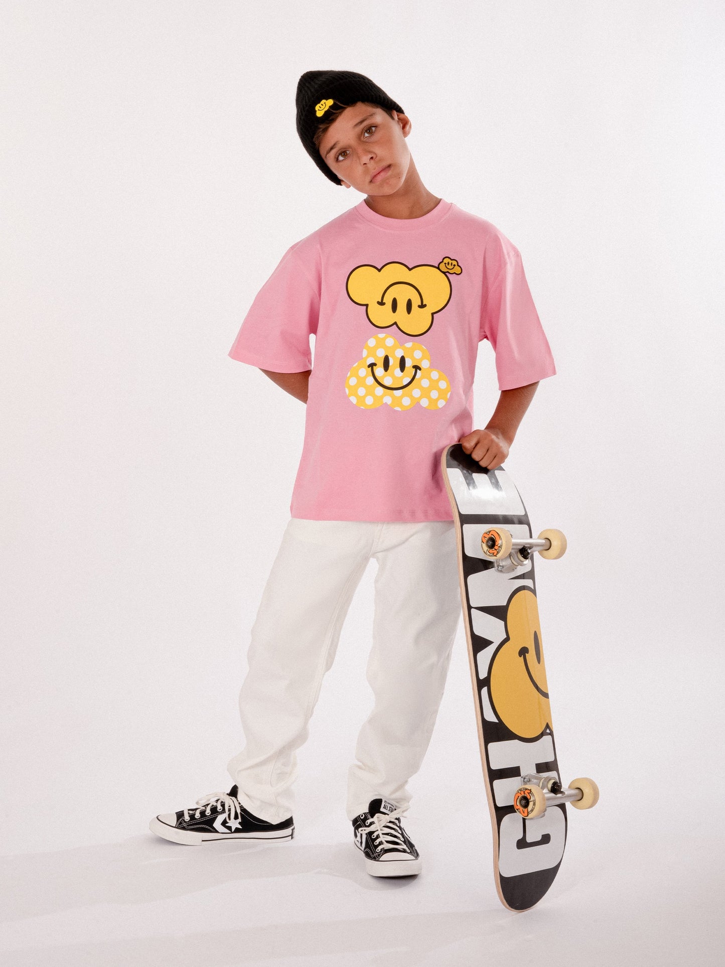 T-shirt rose pour enfants avec nuage jaune