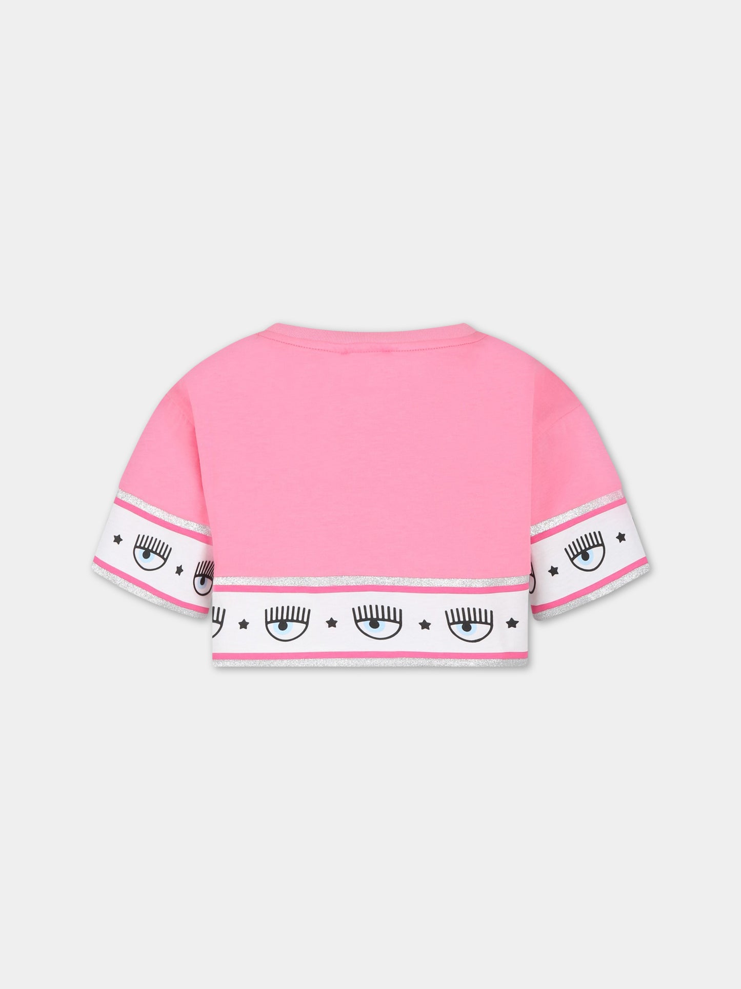 T-shirt fucsia per bambina con iconici occhiolini e stelle,Chiara Ferragni Collection,51A621 1205 0095