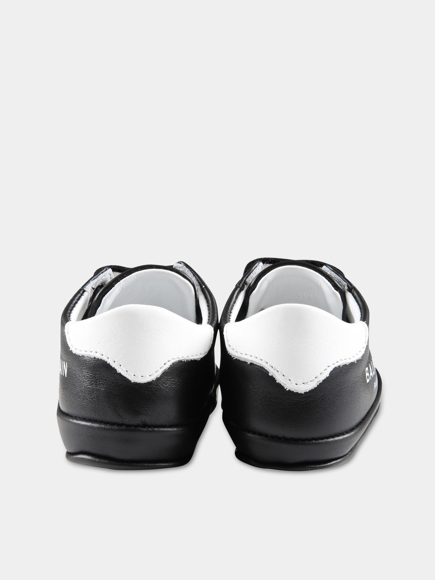Sneakers nere da culla per neonato con logo bianco,Balmain Kids,BS0576 Y0051 930BC