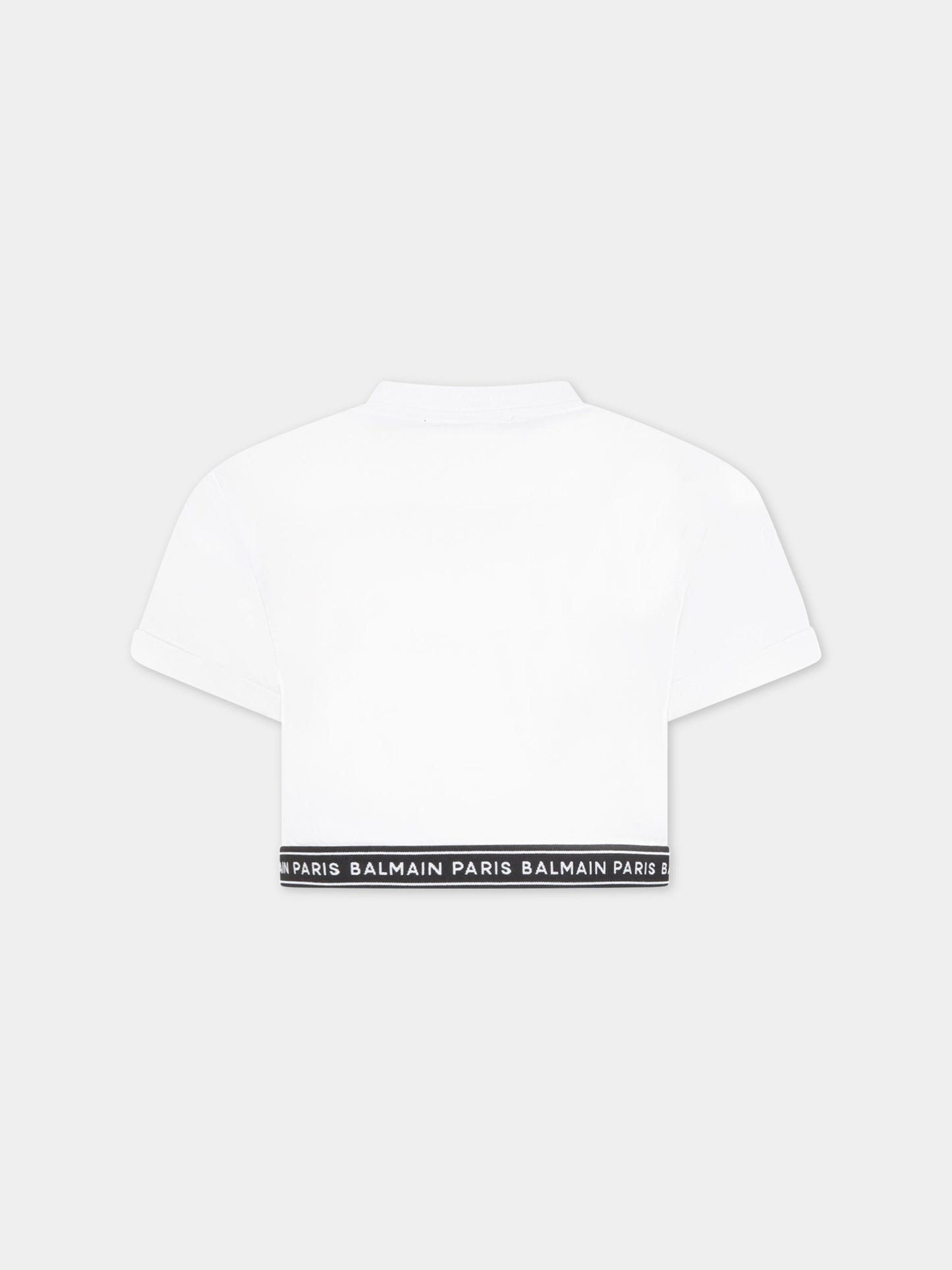 T-shirt bianca per bambina con logo nero,Balmain Kids,BS8A21 Z0082 100NE