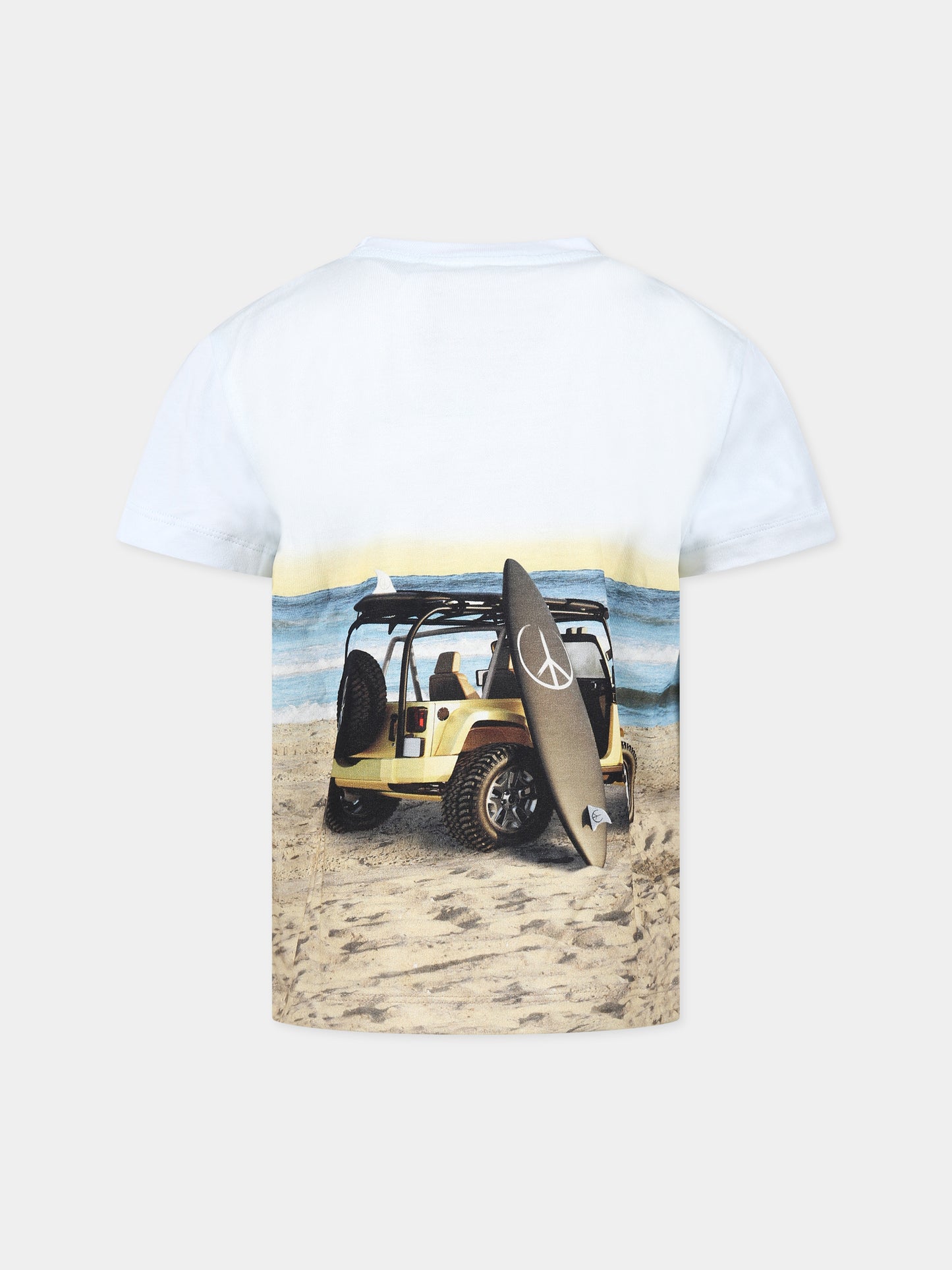 T-shirt multicolor per bambino con stampa jeep e spiaggia,Molo,1S23A206 7943