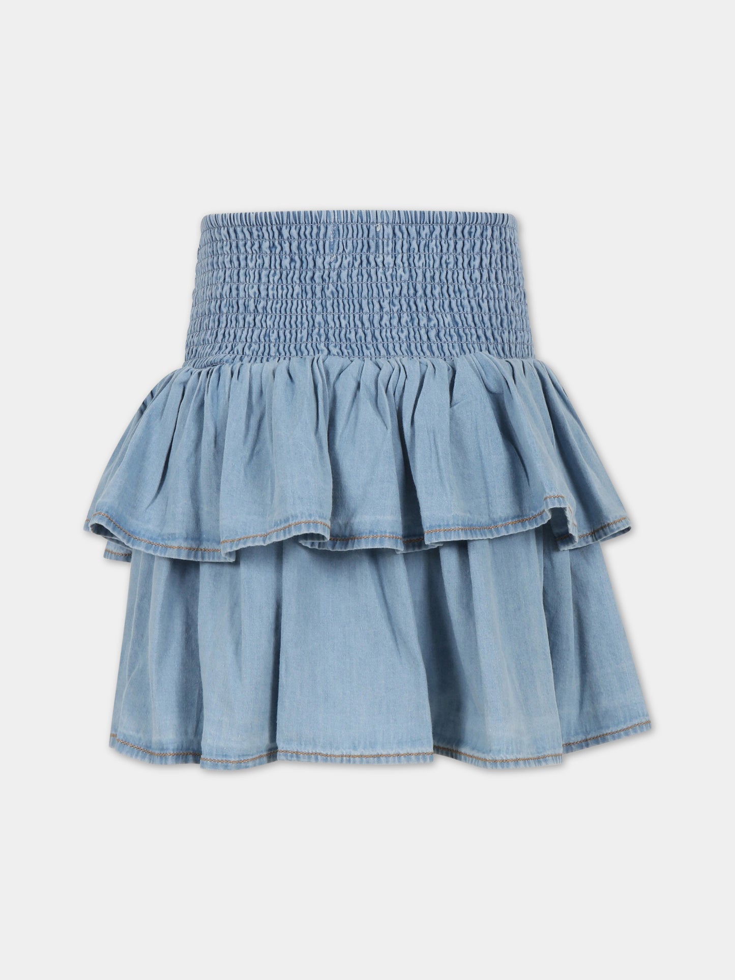 Gonna azzurra per bambina con rouches e patch logato,Molo,2S23D112 8746