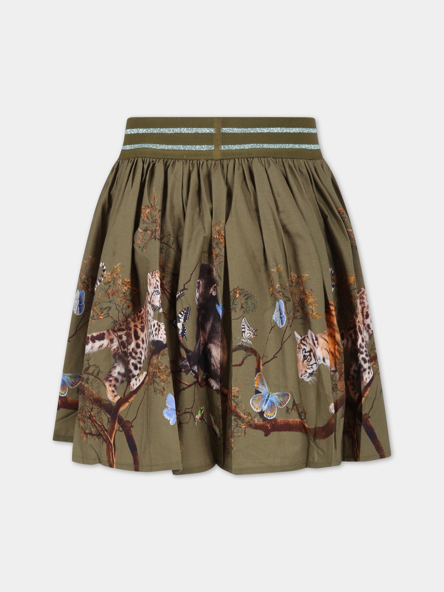 Vestito verde per bambina con animali e farfalle all-over e logo,Molo,2S23D125 3263