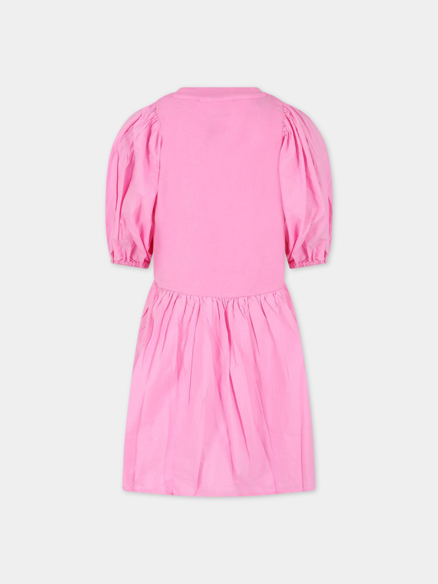 Vestito rosa per bambina con rouches e patch logato,Molo,2S23E127 8696