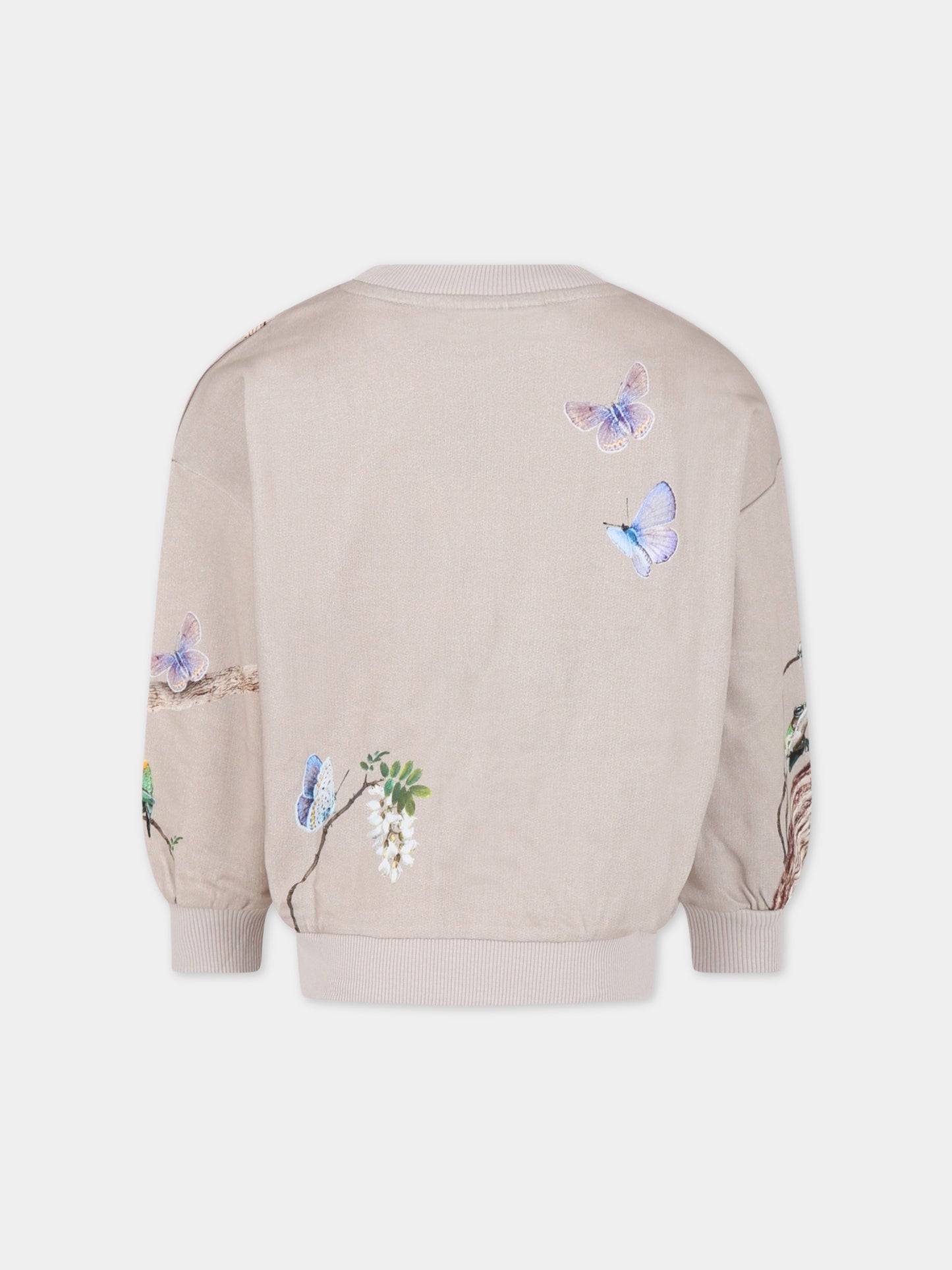 Felpa beige per bambina con tigre e fiori,Molo,2S23J207 3272