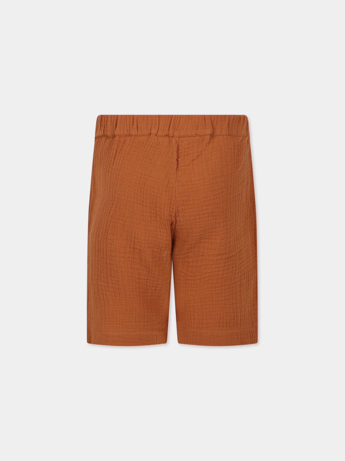 Shorts marroni per bambino con stampa e scritta I love doodle ,Le Petit Coco,LMBE022 GA84 6000