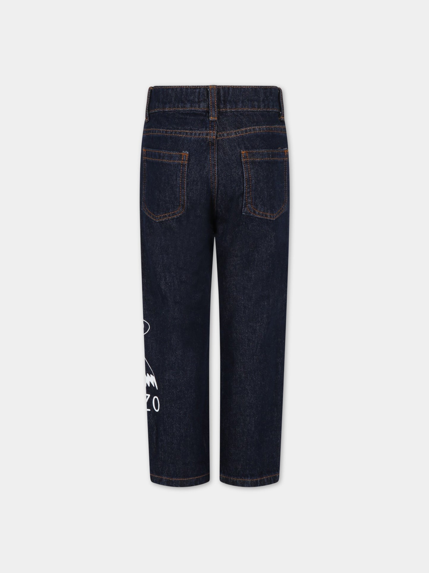 Jeans blu per bambino con stampa e logo,Kenzo Kids,K54002 805