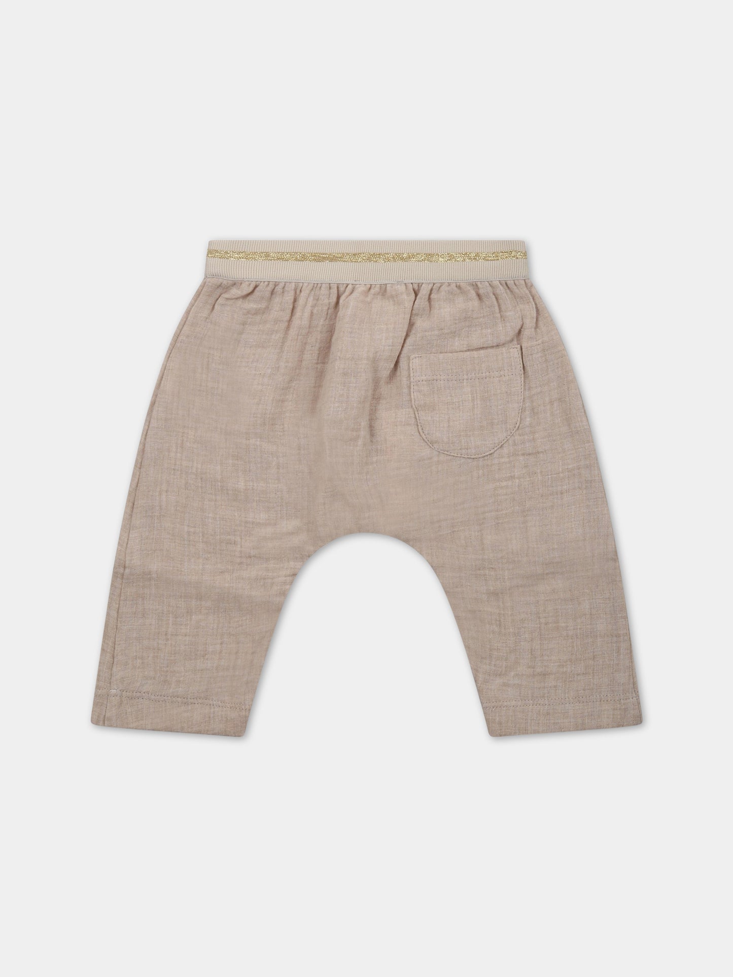 Pantaloni beige per bambina con banda in lurex,Caffe' D'orzo,ZS6020 K0137 107