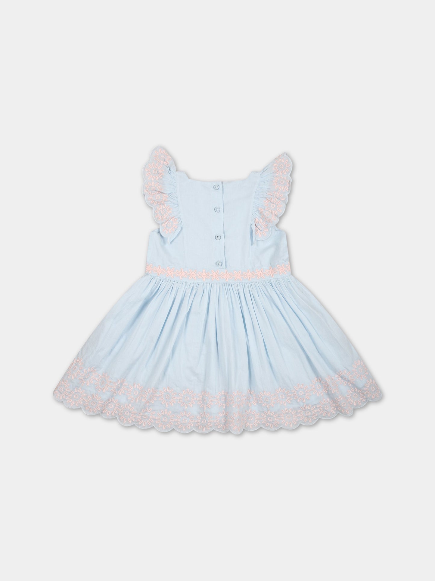 Vestito celeste per neonata con fiori ricamati,Stella Mccartney Kids,TS1162 Z0142 601