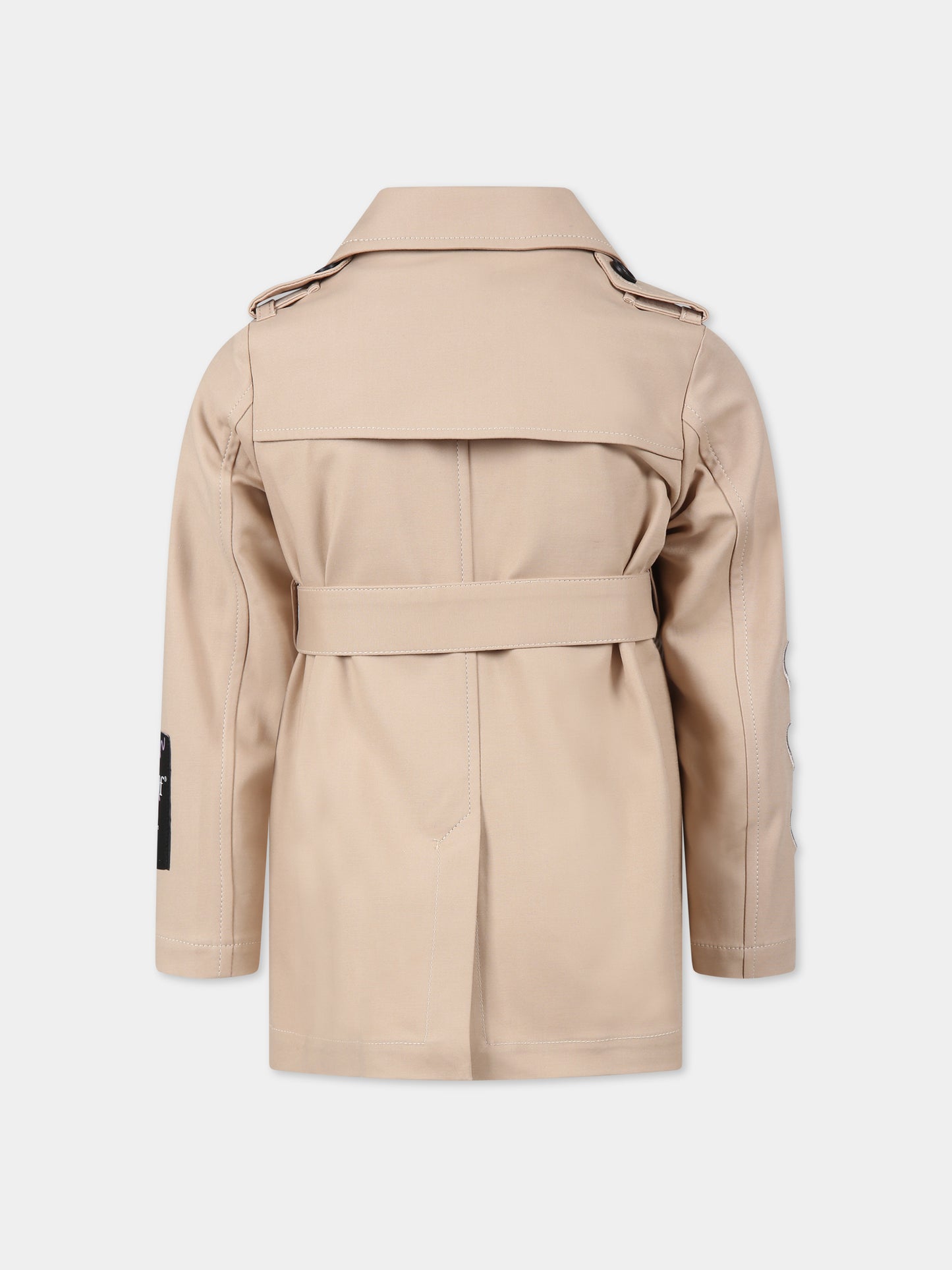 Cappotto beige per bambina con cuori e logo,Msgm Kids,MS029460 015