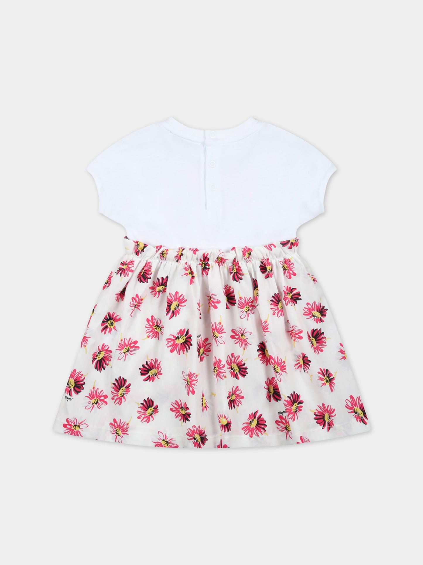 Vestito bianco per neonata con logo e fiori,Msgm Kids,MS029386 200