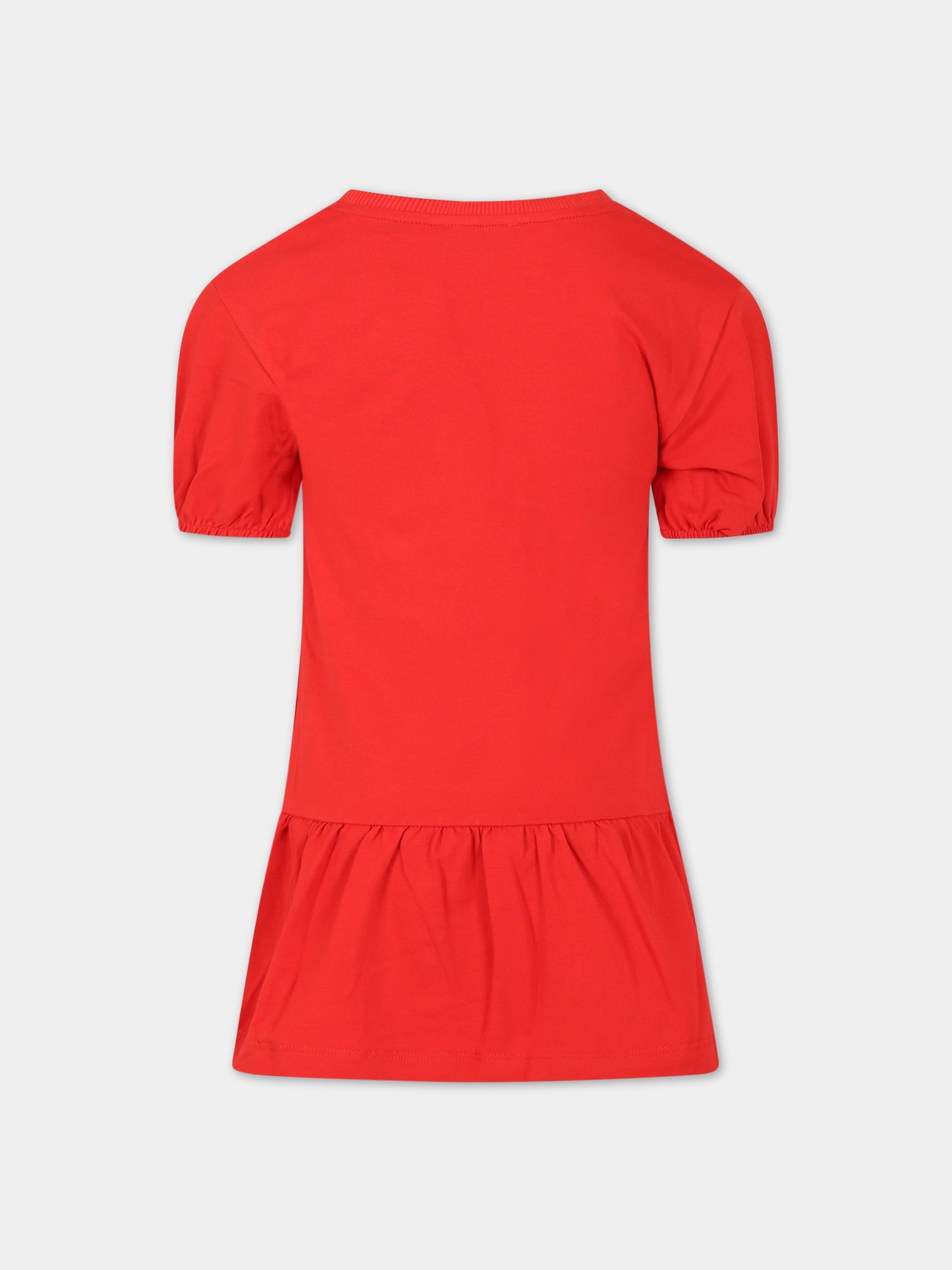 Vestito rosso per bambina con logo e Teddy bear,Moschino Kids,HDV0CQ LBA10 50109