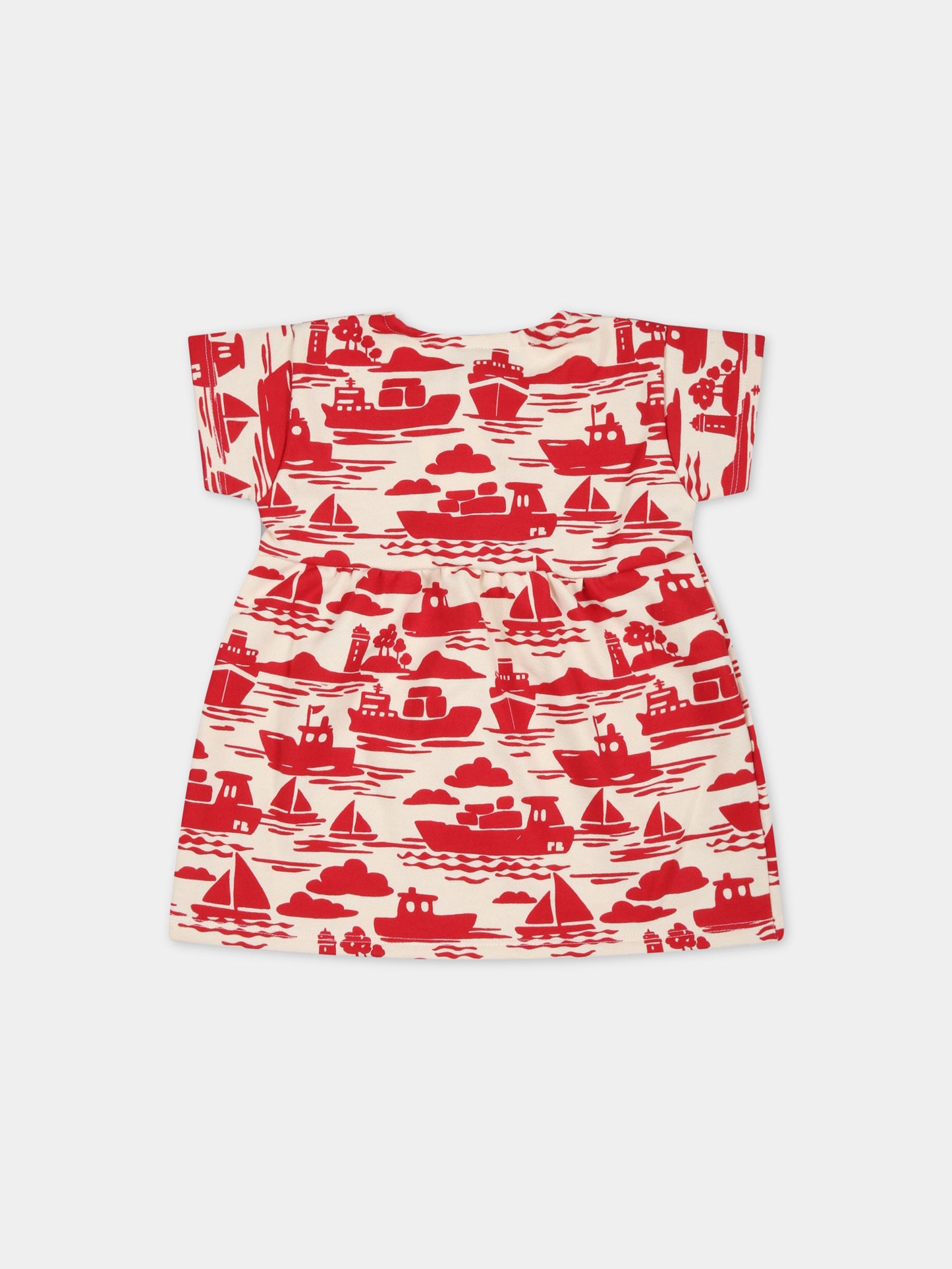 Vestito beige per neonata con navi rosse,Petit Bateau,A0782 AVALANCHE/ROUGE