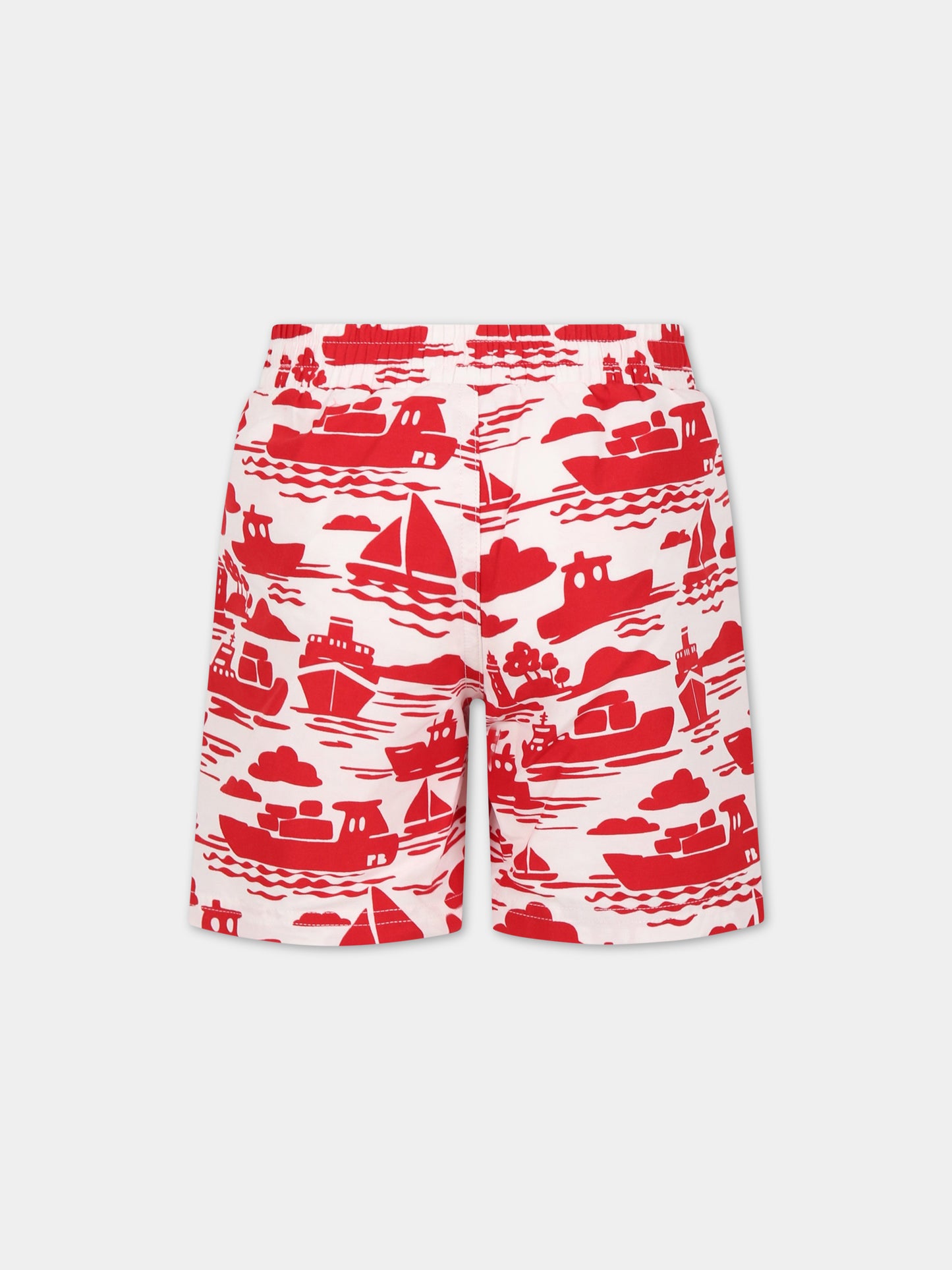 Boxer-mare multicolor per bambino con stampa Boat ,Petit Bateau,A06JU AVALANCHE/ROUGE