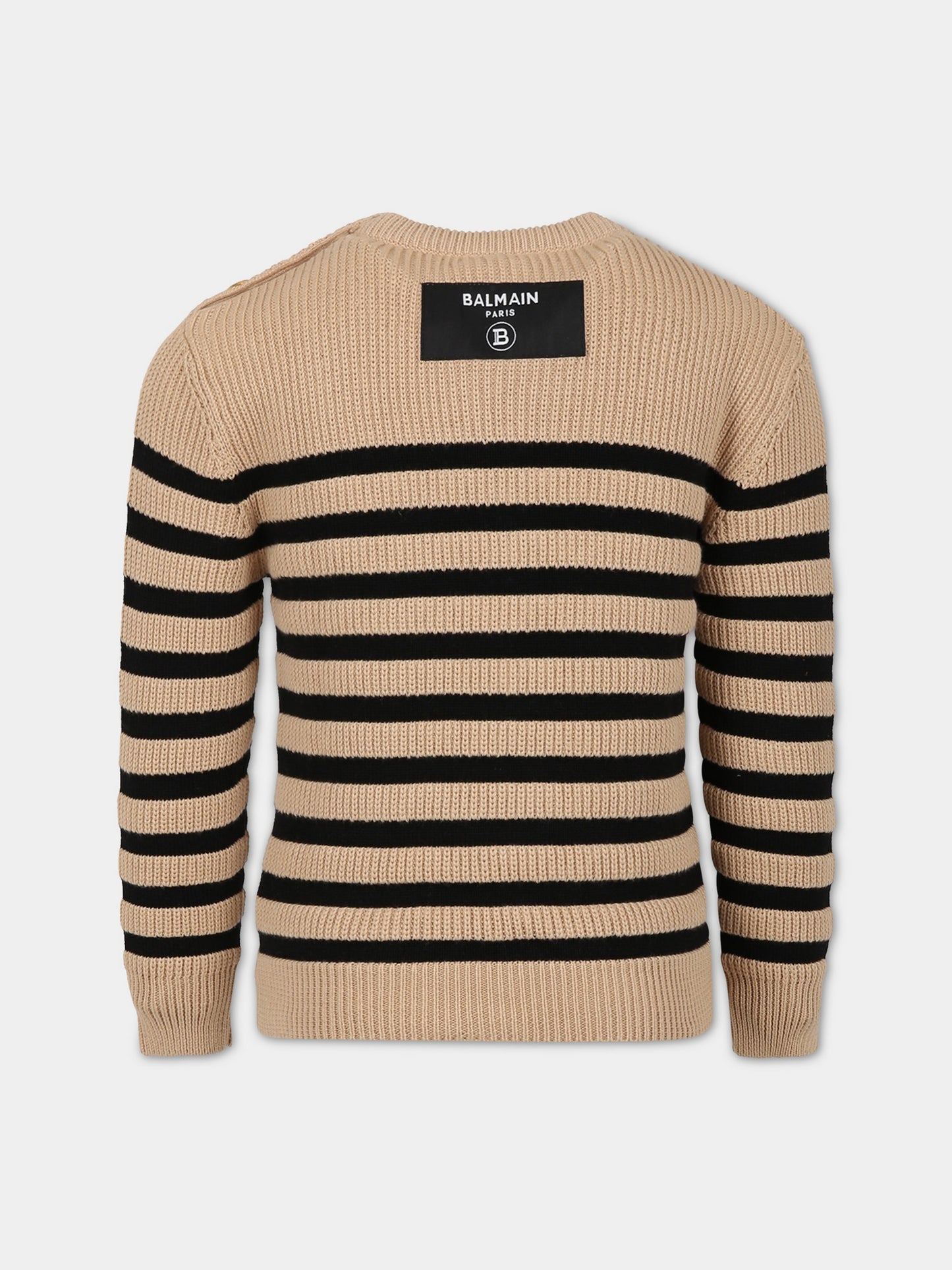 Maglione beige per bambini a righe,Balmain Kids,BS9P70 X0003 116NE