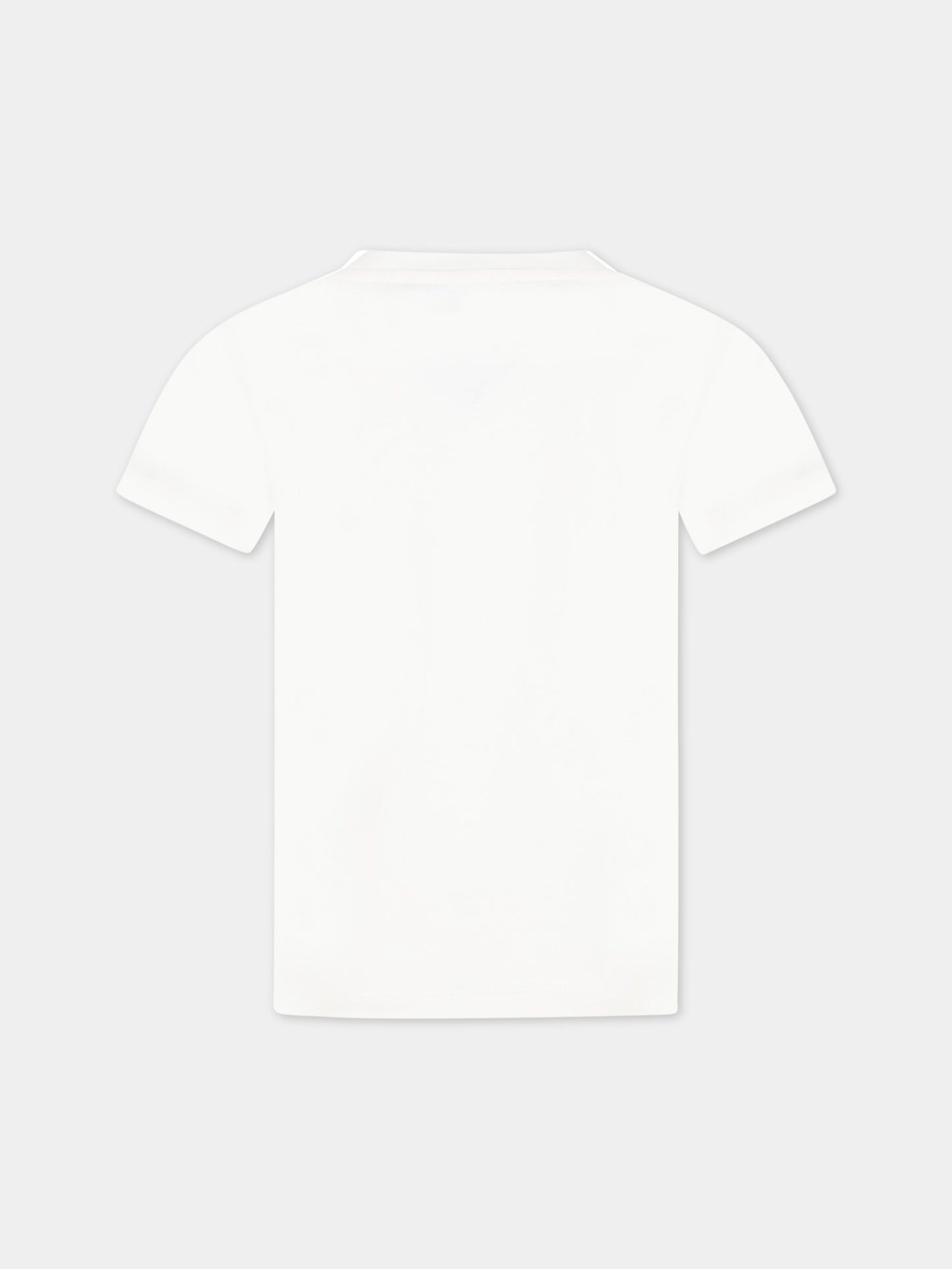 T-shirt bianca per bambina con logo giallo in strass,Versace,1000052 1A06484 2WE60