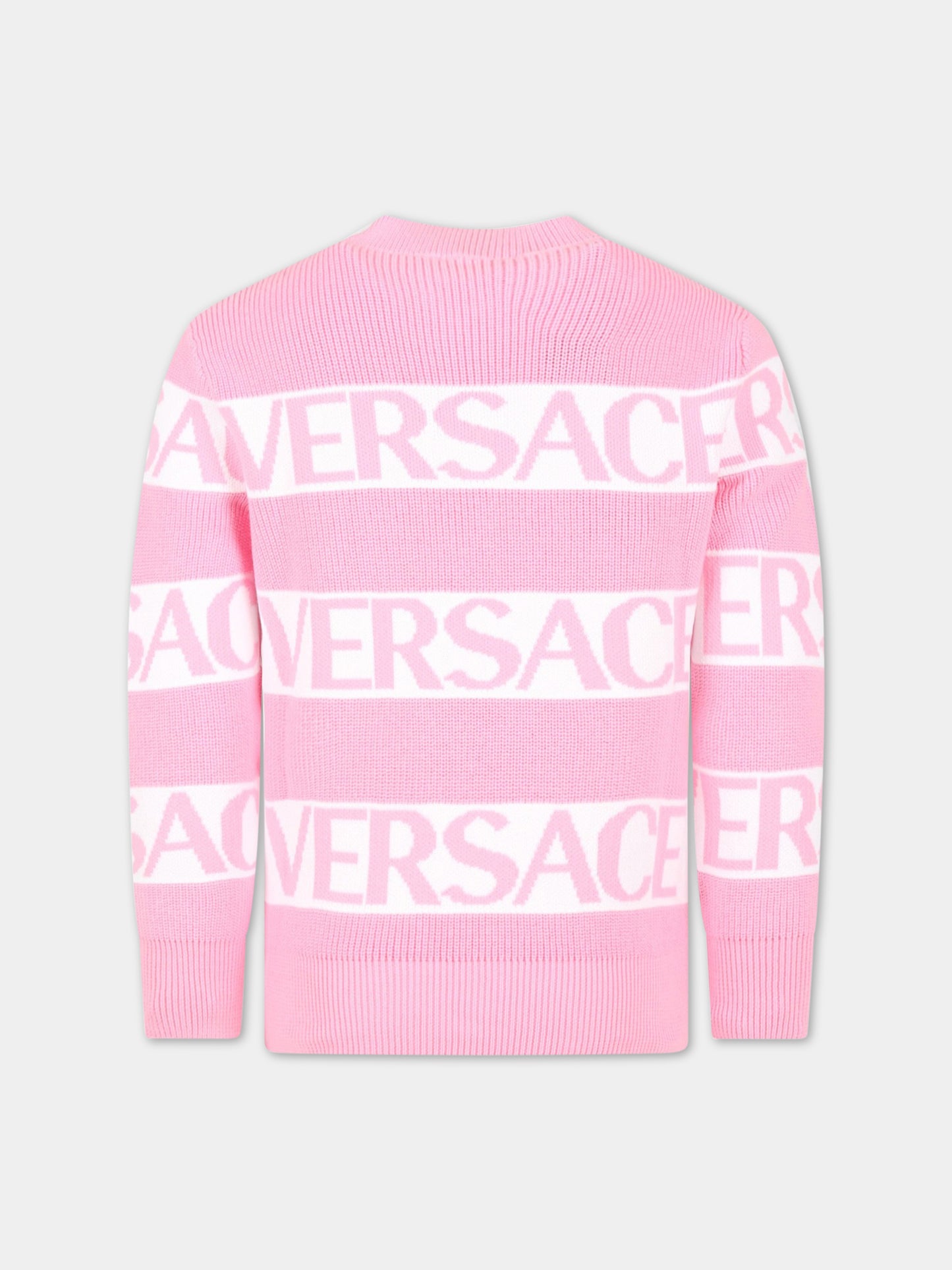 Maglione rosa per bambina con logo,Versace,1008057 1A05822 2PH20