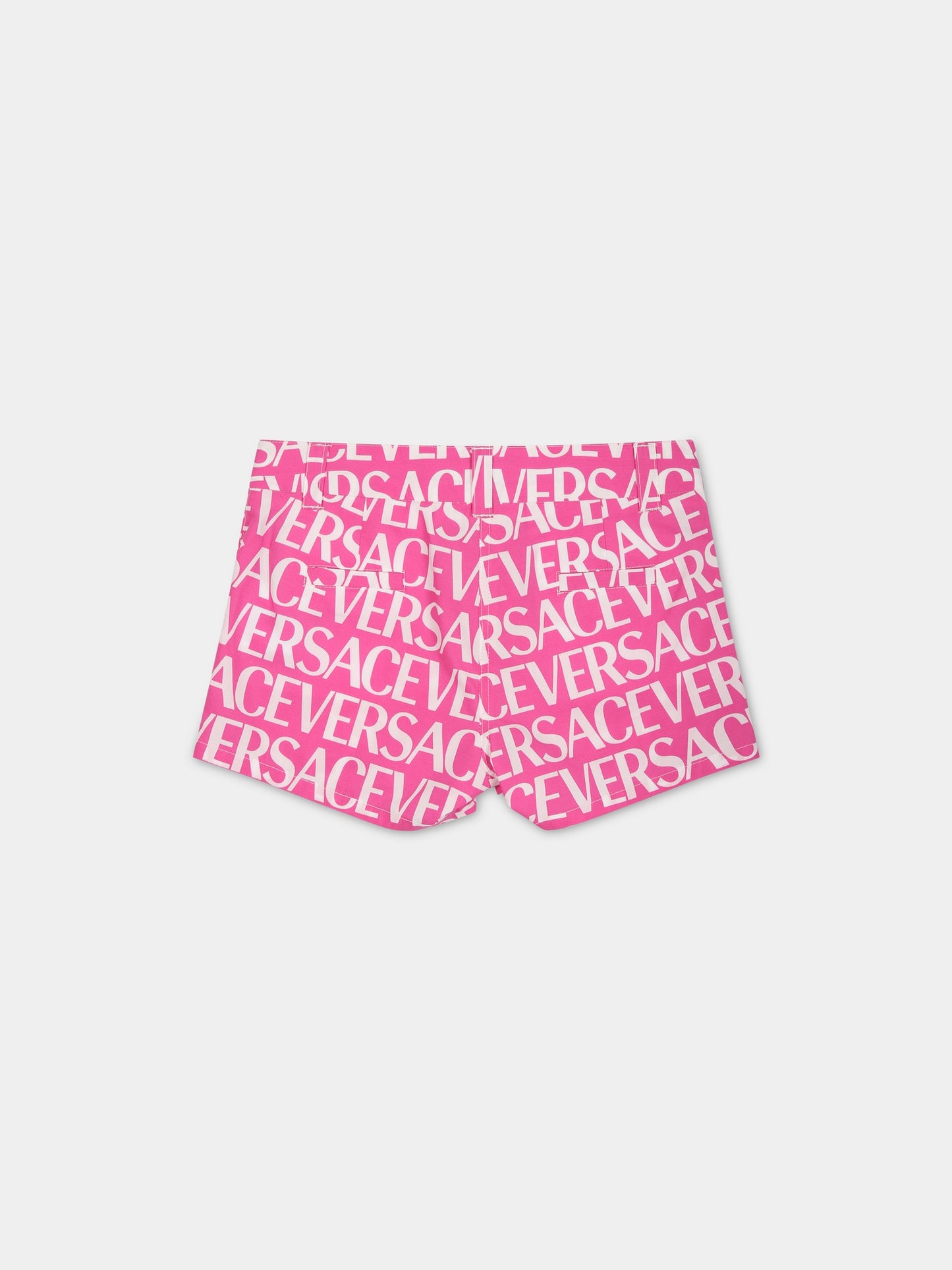 Shorts fucsia per neonata con stampa logo,Versace,1009110 1A05244 5P110