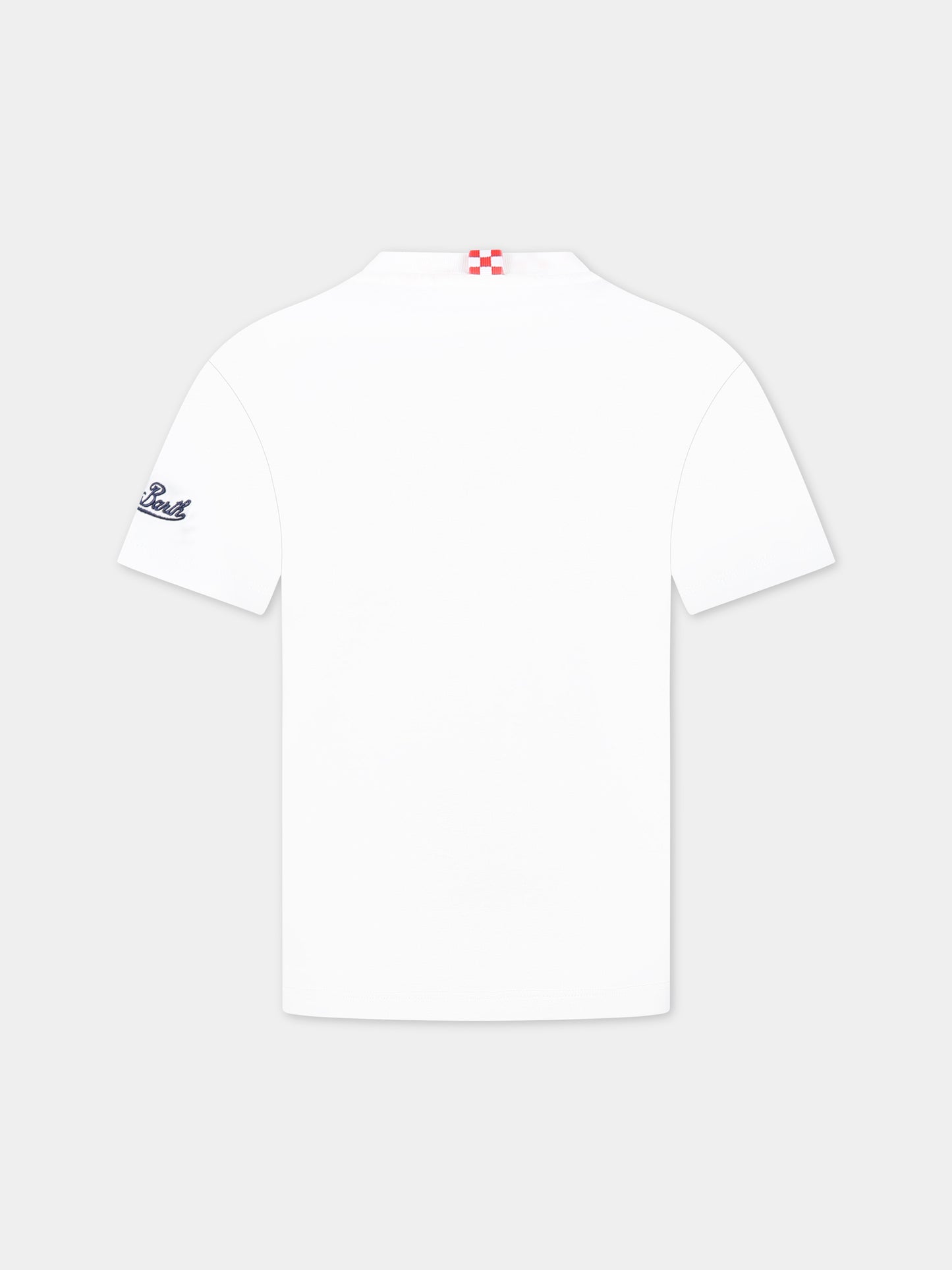 T-shirt bianca per bambino con stampa Puffo, scritta Champion e logo,Mc2 Saint Barth,TSHIRT BOY SMURF SOCCER 01N