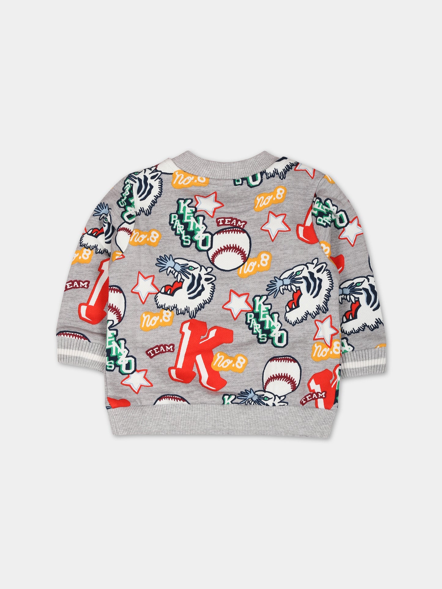 Felpa grigia per neonato con tigre e logo,Kenzo Kids,K05520 A03
