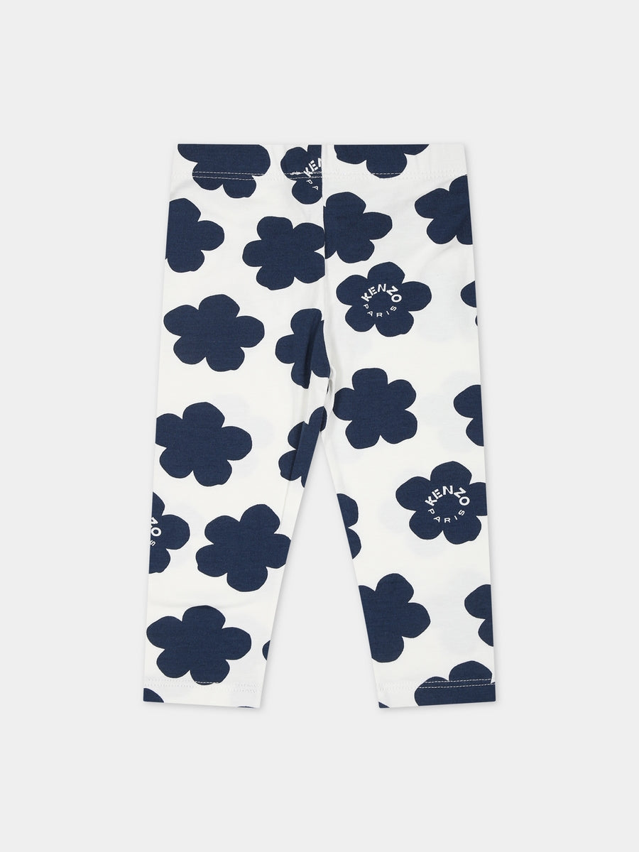 Leggings avorio per neonata con logo e fiori,Kenzo Kids,K04225 12P