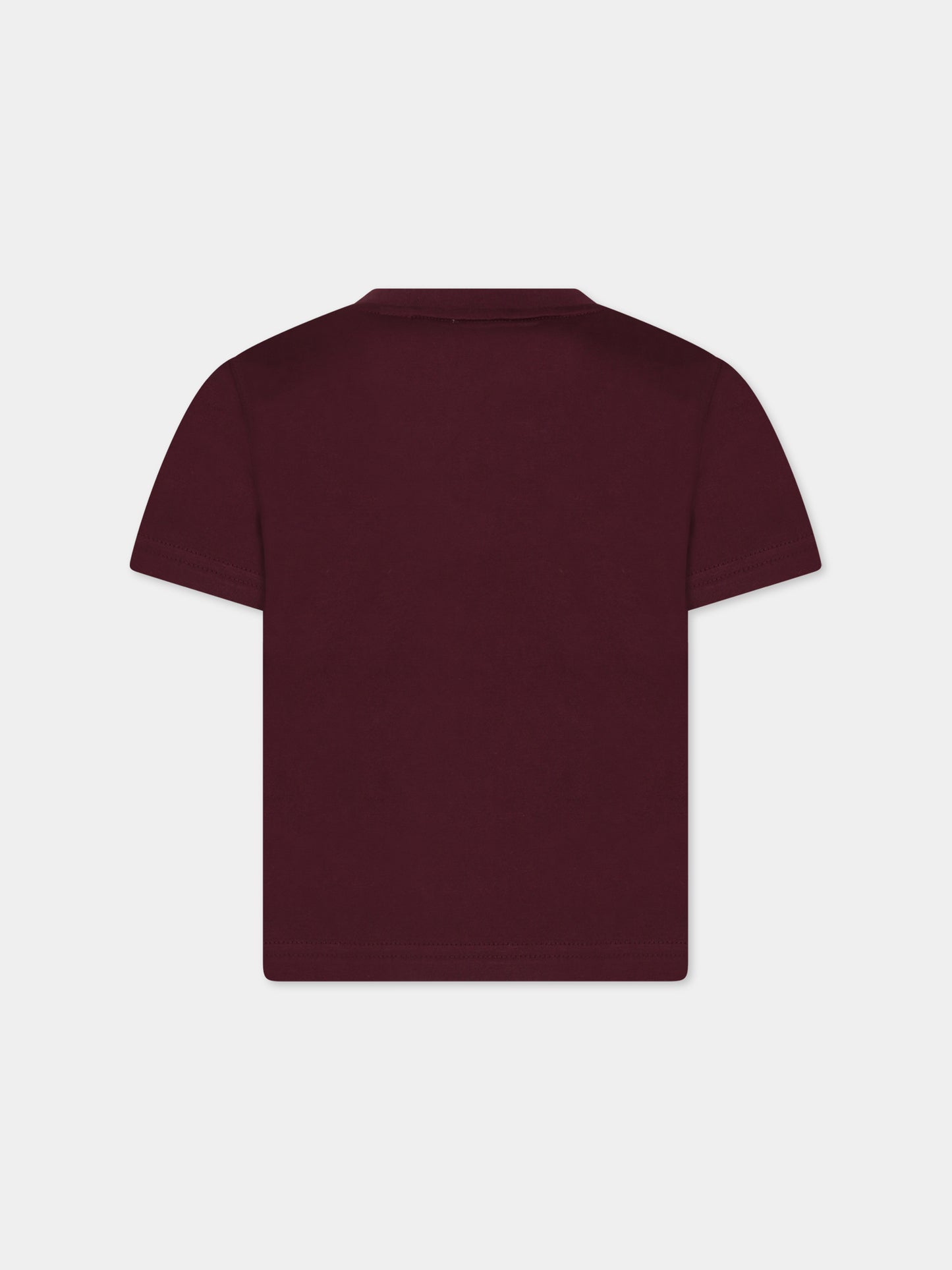 T-shirt bordeaux per bambino con logo e stampa,Burberry Kids,8069187