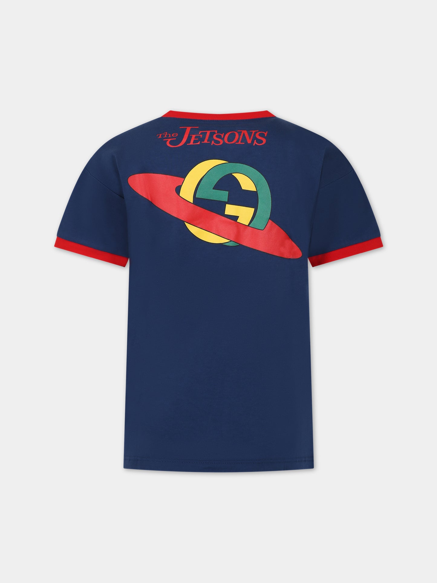 T-shirt blu per bambini con stampa e doppia G,Gucci Kids,547865 XJFMU 4681