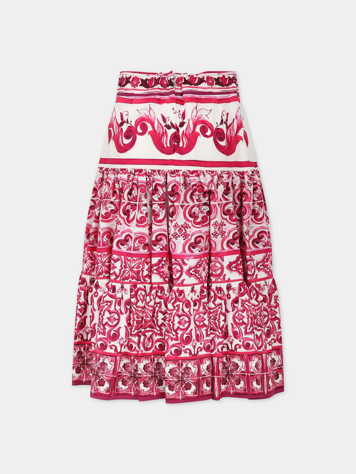 Gonna fucsia per bambina con stampa maioliche,Dolce & Gabbana Kids,L54I46 G7EX7 HE3TN