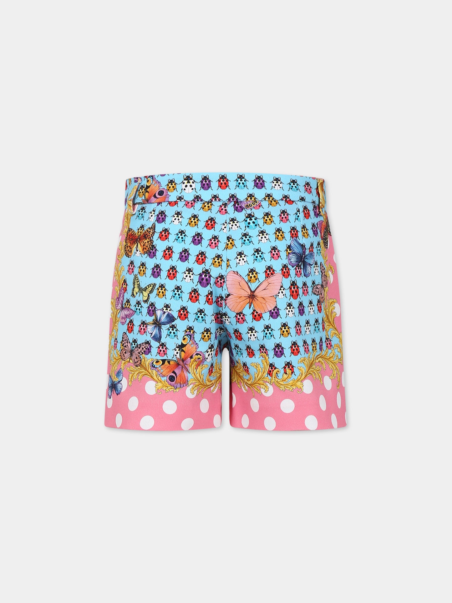 Shorts celesti per bambina con pois,Versace,1005221 1A08132 5X280