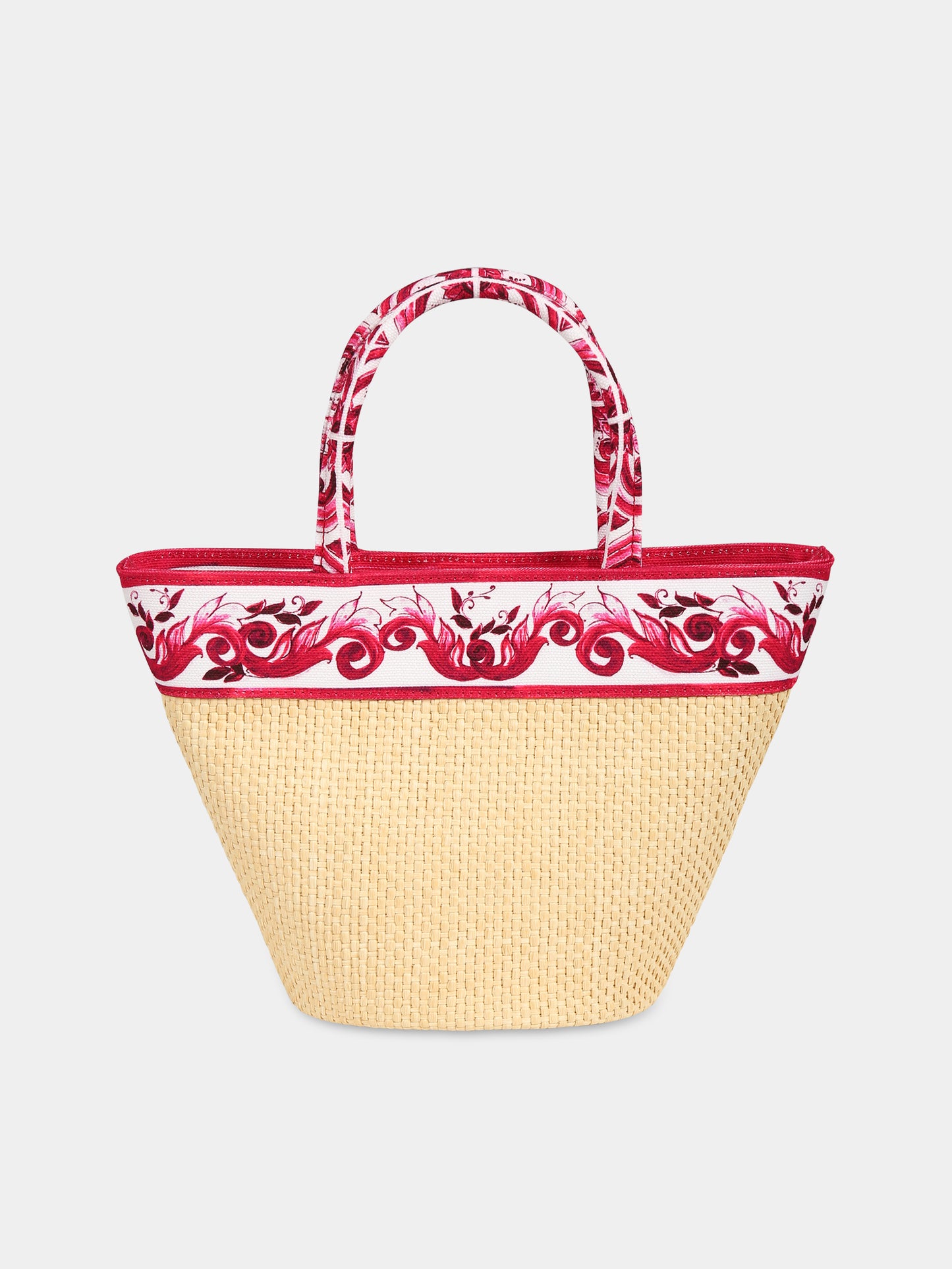 Borsa beige per bambina con stampa maioliche,Dolce & Gabbana Kids,EB0104 AU085 HE3OB