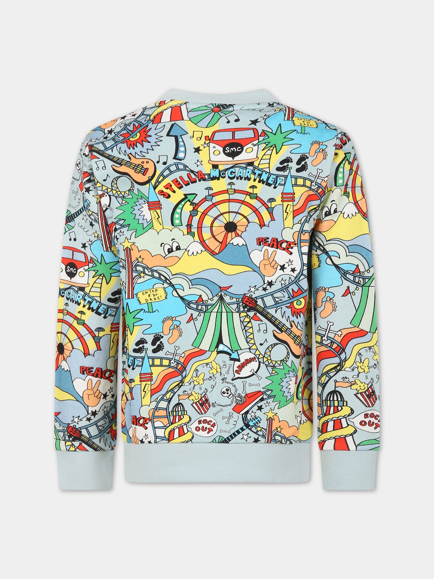 Felpa celeste per bambino con stampa e logo,Stella Mccartney Kids,TS4S50 Z0952 607MC