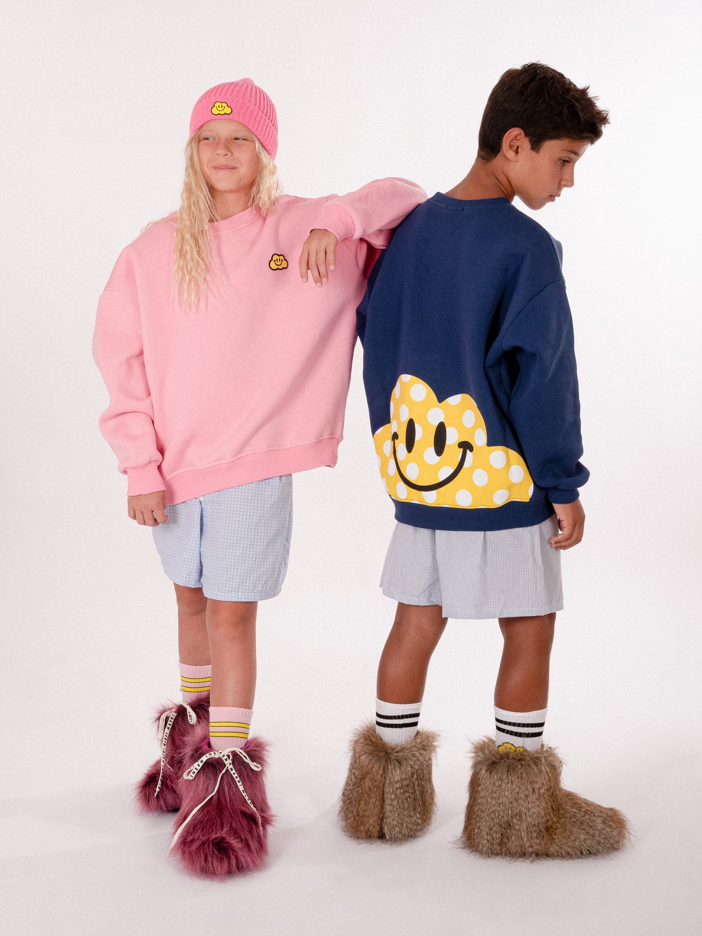 Sweat-shirt rose pour enfants avec nuage jaune