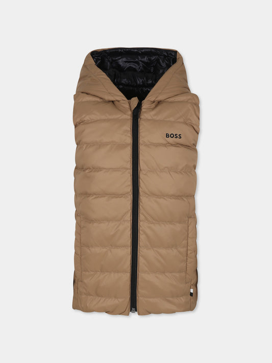 Gilet réversible beige pour garçon avec logo