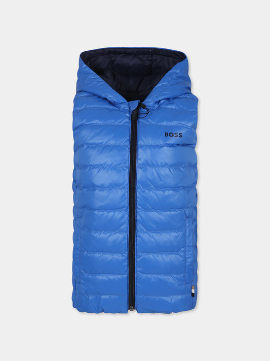 Gilet réversible bleu ciel pour garçon avec logo