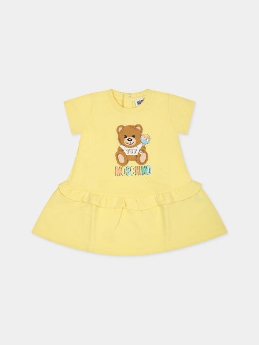 Robe jaune pour bébé fille avec Teddy Bear et logo