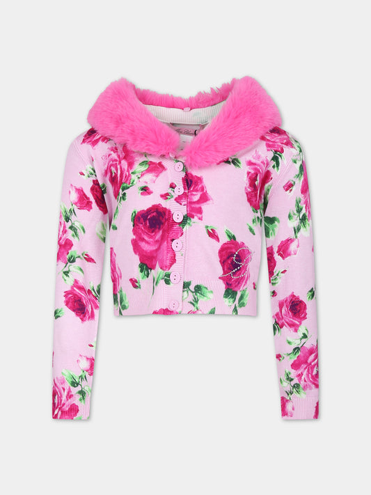 Cardigan rose pour fille avec logo