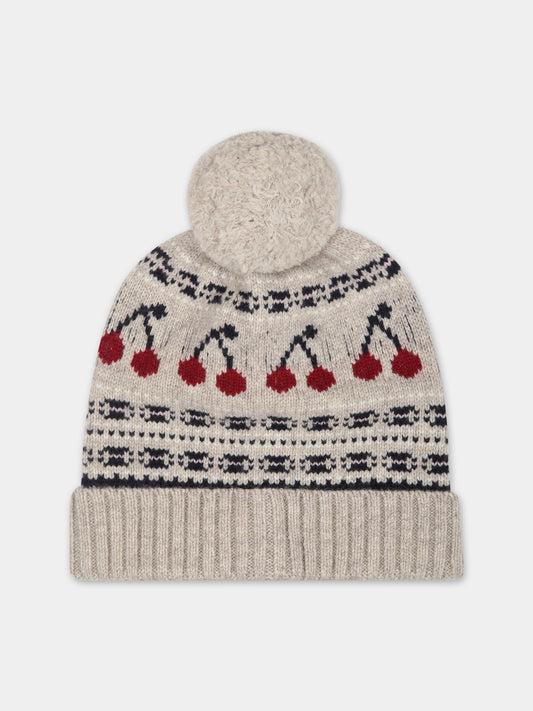 Chapeau beige pour fille avec cerises