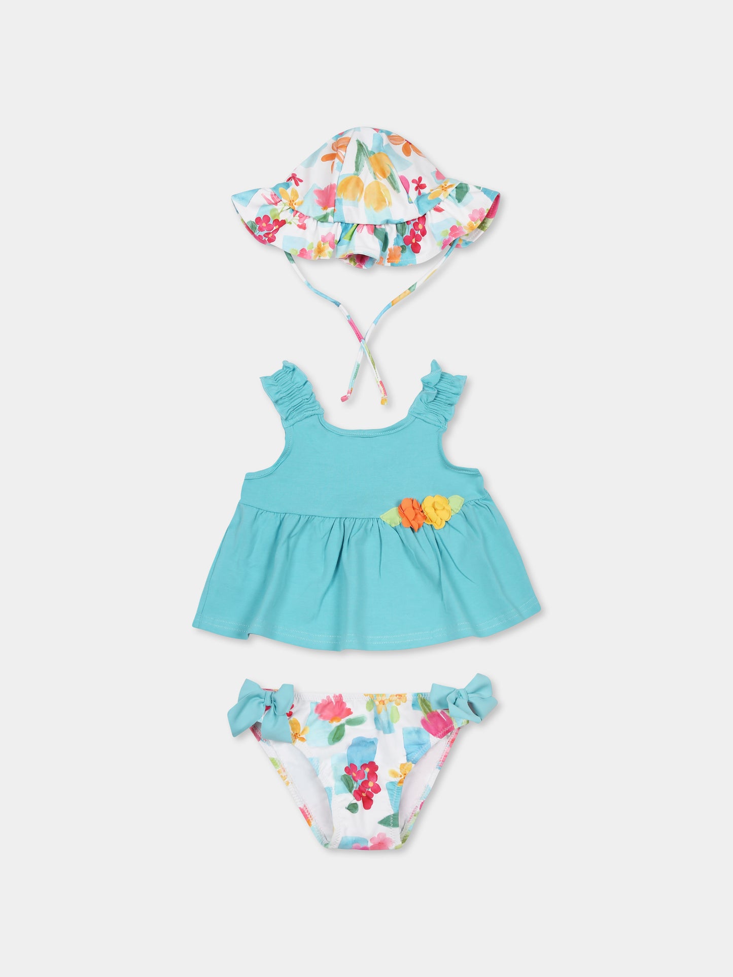 Bikini bleu clair pour bébé fille avec fleur