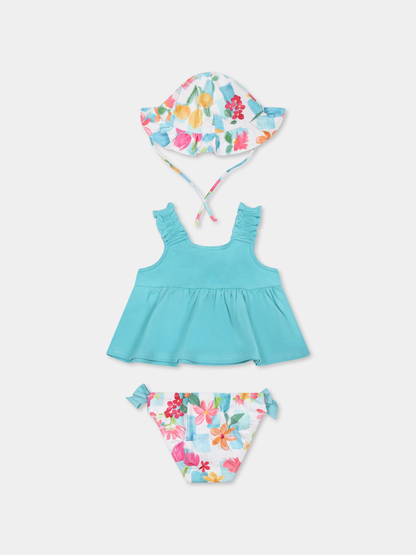 Bikini bleu clair pour bébé fille avec fleur