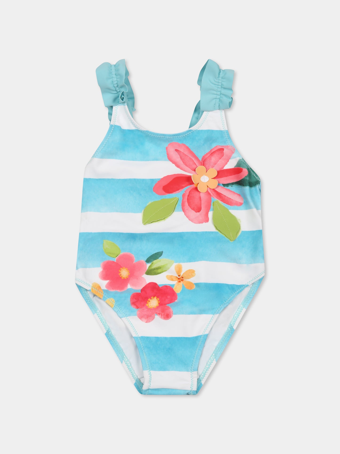 Maillot de bain bleu clair pour bébé fille avec fleurs