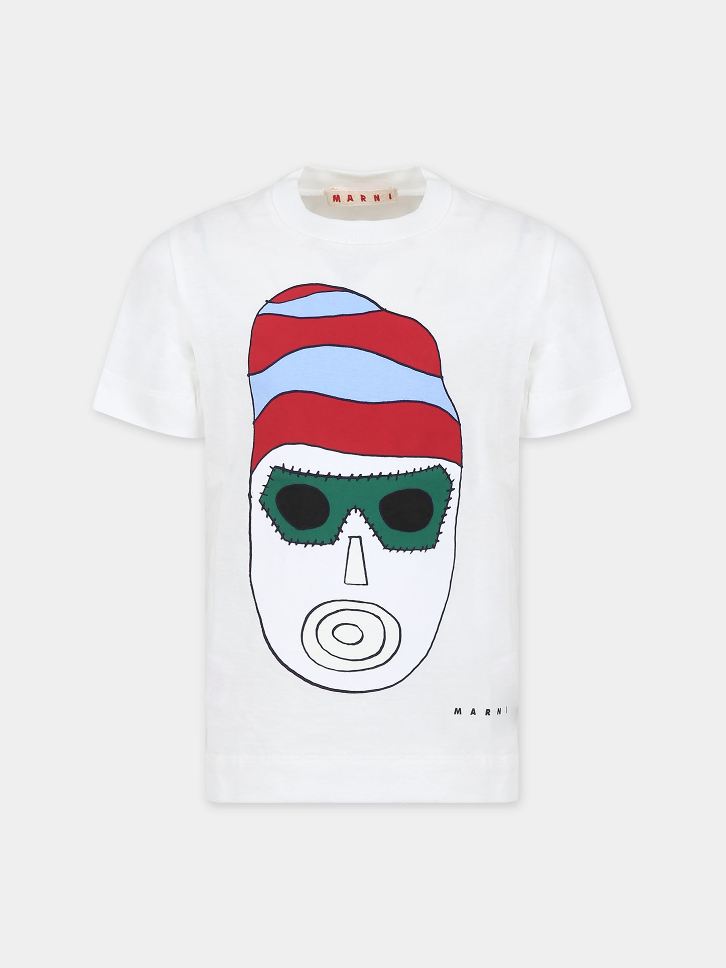 T-shirt blanc pour enfants avec imprimé masque et logo