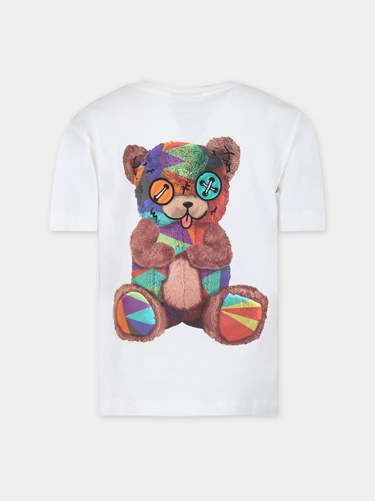 T-shirt blanc pour enfants avec ours et logo