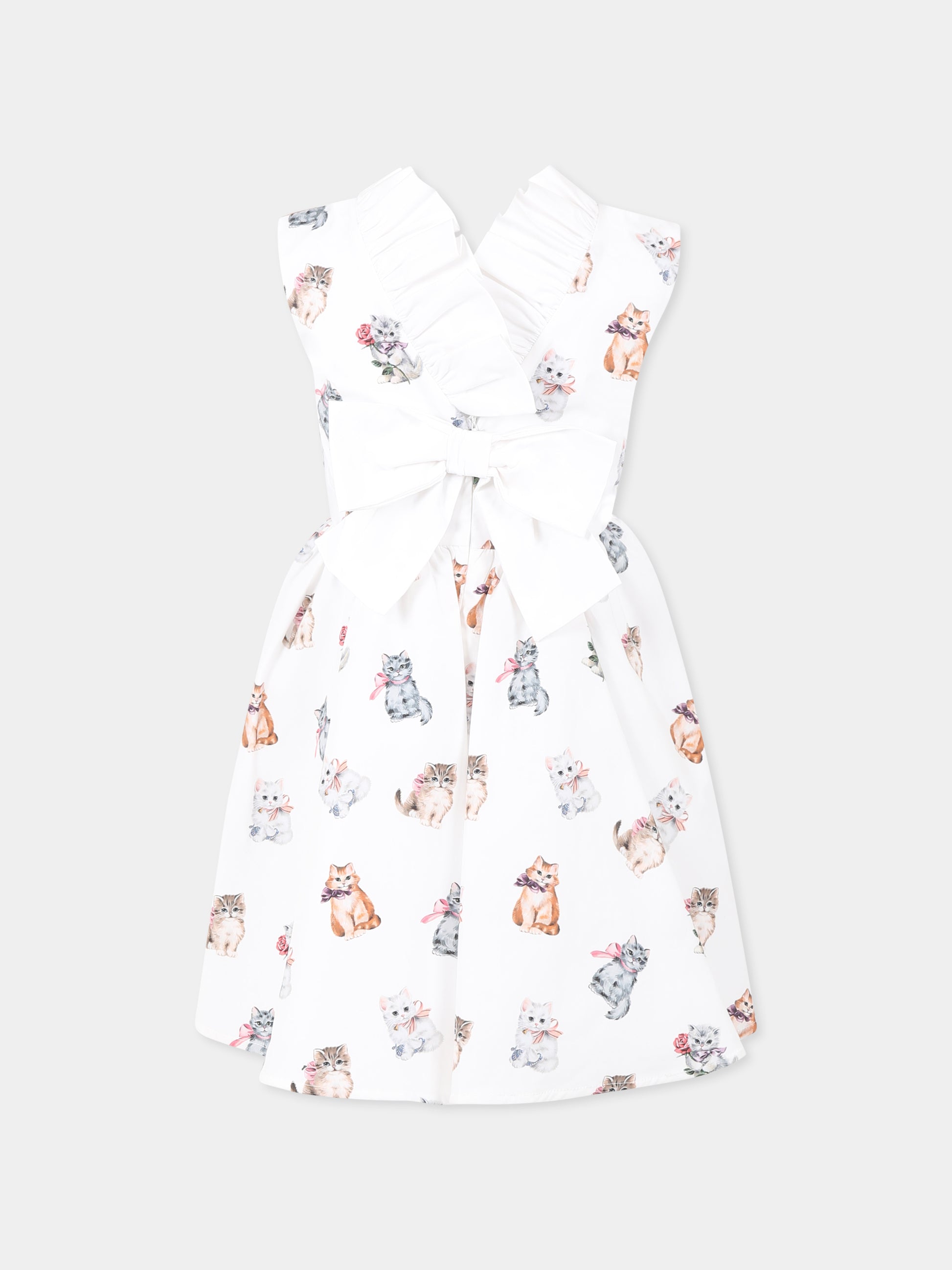 Vestito bianco per bambina con gatti all over,Vivetta Kids,VE2534B