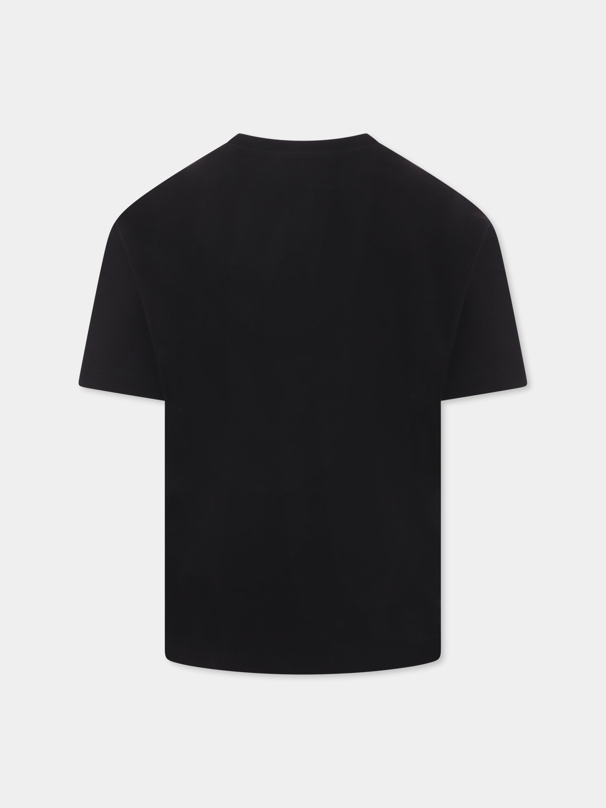 T-shirt nera per bambini con fiori e logo,Flower Mountain,0A01 0016002878 01 SABURO