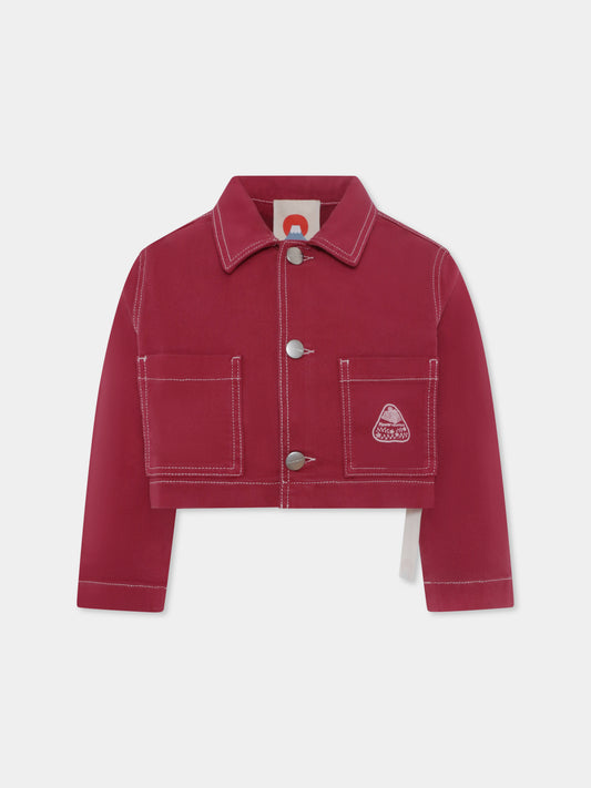 Giubbotto di jeans fucsia per bambina con logo,Flower Mountain,0L04 0016002869 01 FUJIO