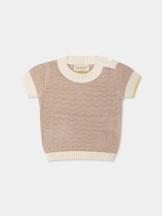 Maglione beige per neonati con onde,Gensami,GIR01-B-ONDA ARABIC SAND